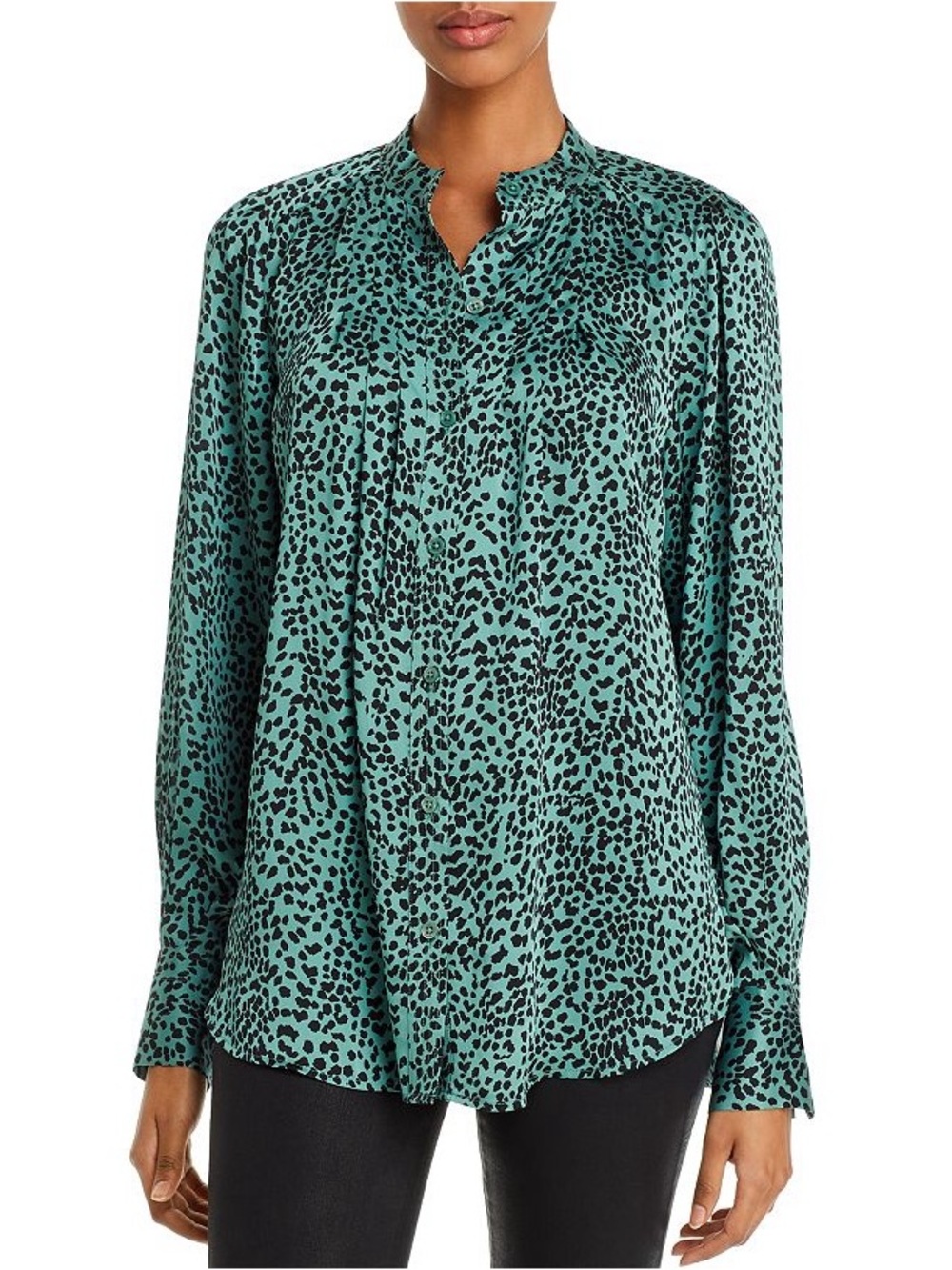 $280 Equipment Women's Green Animal Print Long-Sleeve Button-Down Blouse Top L